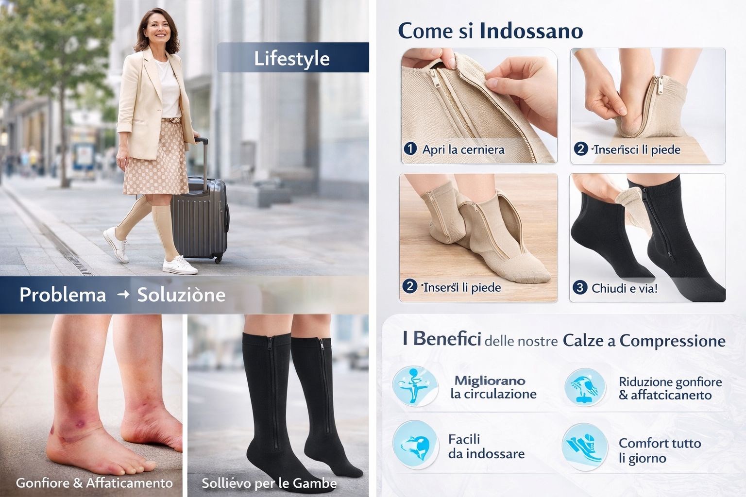 calze a compressione donna che favoriscono il comfort e il benessere delle gambe