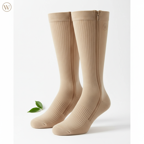 dettaglio zip laterale discreta delle calze a compressione donna